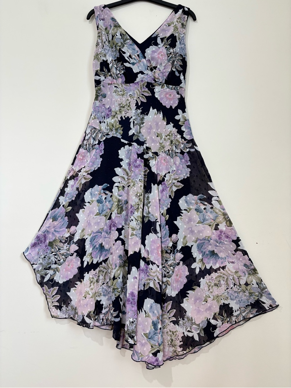 Connected Apparel Boho Flowy Floral V-neck Sleeveless Asymmetric Hem Midi Dress